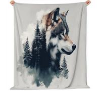 Generico Coperta sherpa con Foresta del lupo stampata, per bambini ragazzi ragazze Stile acquerello coperta autunnale per il Ringraziamento leggera accogliente calda in flanella 220x240 cm
