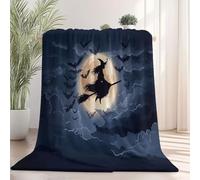 Generico Coperta sherpa con Strega Scopa Pipistrelli Luna Piena stampata, per bambini ragazzi ragazze Halloween coperta autunnale per il Ringraziamento leggera accogliente calda in flanella 80x150 cm