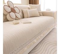 Generico Coperte Decorative di Lusso Copri Cuscino Divano in Morbida Ciniglia 1 2 3 4 Posti Copridivano per Gatto E Cani, Granuli Antiscivolo sul Fondo, Tutte Le Stagioni(90x260cm,Beige)