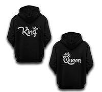 Generico Coppia di Felpe Personalizzata Idea Regalo Lui Lei Fidanzati Coppia Sposi Marito Moglie Anniversario Natale Compleanno Valentine's Day Amore King Queen Re Regina Girocollo o Cappuccio Nera