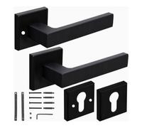 Generico Coppia Maniglie per Porte Interne - Maniglia Squadrata Nera Moderna con Rosetta Quadra da Design - Kit Fissaggio Incluso Montaggio Apertura Destra Sinistra