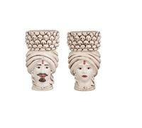 Generico Coppia Teste di Moro cm.30 con vaso pigna colore anticato