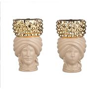 Generico Coppia Teste di Moro cm.30 con vaso pigne colore gold