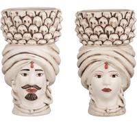 Generico Coppia Teste di Moro cm.45 con vasi pigne colore anticato