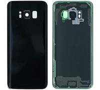 Generico Copri Batteria completo di biadesivo + lente compatibile con SAMSUNG GALAXY S8 G950 G950F Ricambio Vetro Posteriore Back REAR Cover Retro Scocca adesivo + lente obbiettivo CAMERA (Nero)