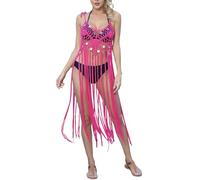 Generico Copricostume da Spiaggia per Donne, Gonna da Spiaggia con Bordo Europeo E alla Moda con Paillettes Cuciture A Mano con Gancio Gonna Lunga con Nappe E Copricostume per Bikini