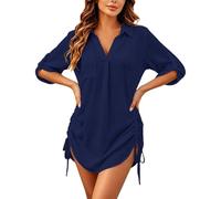 Generico Copricostume Donna Mare Casual Camicia Lunga Scollo a V Copri Costume da Spiaggia Sciolti Regolabile Bikini Cover Up