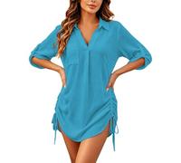 Generico Copricostume Donna Mare Casual Camicia Lunga Scollo a V Copri Costume da Spiaggia Sciolti Regolabile Bikini Cover Up
