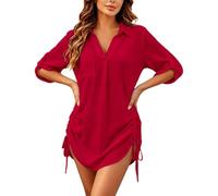 Generico Copricostume Donna Mare Casual Camicia Lunga Scollo a V Copri Costume da Spiaggia Sciolti Regolabile Bikini Cover Up