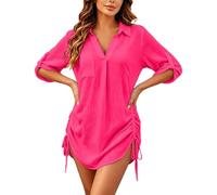 Generico Copricostume Donna Mare Casual Camicia Lunga Scollo a V Copri Costume da Spiaggia Sciolti Regolabile Bikini Cover Up