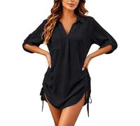 Generico Copricostume Donna Mare Casual Camicia Lunga Scollo a V Copri Costume da Spiaggia Sciolti Regolabile Bikini Cover Up