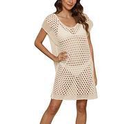 Generico Copricostume Donna Mare Copri Costumi Costume Tinta Unita Bikini Cover Up Vestito Spiaggia Lungo Estivo con Scollo a V Tessuto Leggero Traspirante per Party Vacanze