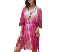 Generico Copricostume Donna Mare, Copricostume da Spiaggia con Cappuccio E Scialle in Maglia Traforata Tinta Unita da Donna