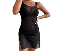 Generico Copricostume Donna Mare Cover Up Copribikini Elegante a Rete Trasparente Abito Kimono Spiaggia con Pizzo Tessuto Tinta Unita= Dettagli costiero per Serate in Riva al