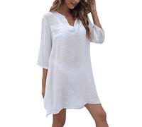 Generico Copricostume Donna Mare Curvy/Copricostume da Bagno Donna Bikini Coprire a V Tunica Abito da Spiaggia Crochet Allentato Copricostume Bianco Vestitino Mare Camicetta Maglia Tunica Kaftan Top