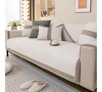 Generico Copridivano 4 posti con Penisola,Cotone E Lino Copertura Divano Antiscivolo Copri Divano Lavabile Antimacchia Universale Angolare A L/U Coperta AntiGraffio,Beige,70x180cm