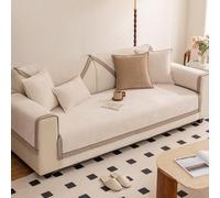 Generico Copridivano di Lusso Coperte Decorative in Morbida Ciniglia 1 2 3 4 Posti Copri Cuscino Divano per Gatto E Cani, Granuli Antiscivolo sul Fondo, Tutte Le Stagioni(90x260cm,Beige)