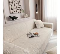 Generico Copridivano Elastico all-Inclusive,Protezione Universale Antiscivolo per Divano 1/2/3/4 Posti,Copridivano in Pile Lavabile,Protezione per Divano per Animali Domestici,off White,235 to 300cm