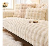 Generico Copridivano Morbido E Soffice, Tutto Compreso,Copridivano Morbido per 1/2/3/4 Posti,Coperta per Divano a L,Caldo Copridivano Invernale, Lavabile,Reversibile,Universale,Milk White,180x340cm