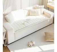 Generico Copridivano Spesso Velluto a Coste Morbido Lavabile Antiscivolo Antimacchia Universale 2 3 4 Posti, Copri Divano Angolare Protezione Antigraffio Cani Soggiorno(White,70x210cm)