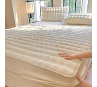 Generico Copriletti Matrimoniali In Velluto Soffice Lenzuolo Con Angoli In Pile Coprimaterasso con Federe Coprimaterasso Copriletto, custodia materasso matrimoniale(White,180 * 200cm)