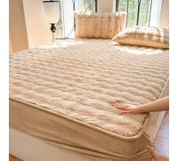 Generico Copriletti Matrimoniali In Velluto Soffice Lenzuolo Con Angoli In Pile Coprimaterasso con Federe Coprimaterasso Copriletto, custodia materasso matrimoniale(Brown,200 * 220cm)