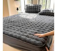 Generico Copriletti Matrimoniali In Velluto Soffice Lenzuolo Con Angoli In Pile Coprimaterasso con Federe Coprimaterasso Copriletto, custodia materasso matrimoniale(Nero,150 * 200cm)