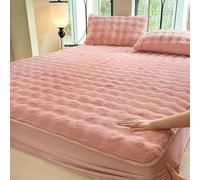 Generico Copriletti Matrimoniali In Velluto Soffice Lenzuolo Con Angoli In Pile Coprimaterasso con Federe Coprimaterasso Copriletto, custodia materasso matrimoniale(Pink,180 * 200cm)