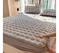 Generico Copriletti Matrimoniali In Velluto Soffice Lenzuolo Con Angoli In Pile Coprimaterasso con Federe Coprimaterasso Copriletto, custodia materasso matrimoniale(Gray,200 * 220cm)