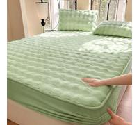 Generico Copriletti Matrimoniali In Velluto Soffice Lenzuolo Con Angoli In Pile Coprimaterasso con Federe Coprimaterasso Copriletto, custodia materasso matrimoniale(Green,150 * 200cm)