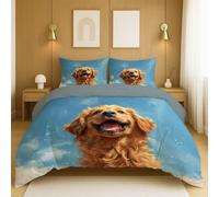Generico Copripiumini Facile da curare Microfibra Poliestere con federe(50 * 75) Per la camera dei bambini Blu Marrone Animale Cane Carino,260x220cm(86" x 102")