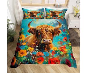 Generico Copripiumino 135x200 Cespuglio Di Fiori Copripiumini Mucca Downer 3 Pezzi Copripiumone Microfibra Copripiumoni Morbido Reversibile + 2 Federe 50 x 75 cm con Cerniera y3374