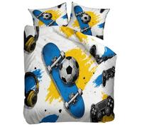 Generico Copripiumino 135x200 cm Graffiti Skateboard Console Di Gioco Bianco Set Copripiumino in Microfibra Cotone, Reversibile Biancheria da Letto 3 Pezzi, Copripiumone con Cerniera e 2 Federe