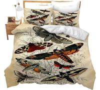 Generico Copripiumino 135x200 Falene, Copripiumini Insetti, 3 Pezzi Copripiumone Microfibra, Copripiumoni Morbido Reversibile + 2 Federe 50 x 75 cm con Cerniera y3152