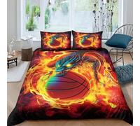 Generico Copripiumino 135x200 Pallone Da Basket Copripiumini Drago 3 Pezzi Copripiumone Microfibra Copripiumoni Morbido Reversibile + 2 Federe 50 x 75 cm con Cerniera y3194