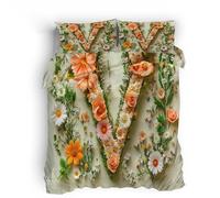 Generico Copripiumino 140x200 cm 2 Federe 50x80 Set tre Pezzi Lettere Fiori Foglie 3D Stampa Fronte-retro Microfibra Lavabile In Lavatrice Cerniera Invisibile Adatto Camerette Dormitori Letto Singolo