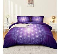 Generico Copripiumino 150 x 200 cm, Reversibile Microfibra Morbido Copripiumini Stampato Semplicità Geometria Il Fiore Della Vita - Viola decorazione per le vacanze Copripiumino con Cerniera