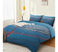 Generico Copripiumino 150 x 200 cm, Reversibile Microfibra Morbido Copripiumini Stampato Stile Moderno Ponte Cittadino - Blu decorazione per le vacanze Copripiumino con Cerniera