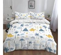 Generico copripiumino 150 x 220 cm Bed Linen Parure Vulcano Di Dinosauro Dei Cartoni Animati Set Copripiumino in Microfibra, Cerniera e 2 Federe resistente e traspirante facile da lavare Bianco