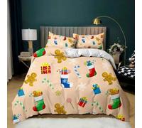 Generico Copripiumino 200x200 Calza di Natale, Copripiumini Omino di Pan di Zenzero, 3 Pezzi Copripiumone Microfibra, Copripiumoni Morbido Reversibile + 2 Federe 50 x 75 cm con Cerniera Natale Q255