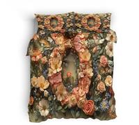 Generico Copripiumino 200x200 cm 2 Federe 50x80 Set tre Pezzi Lettere Fiori Foglie 3D Stampa Fronte-retro Microfibra Lavabile In Lavatrice Cerniera Invisibile Adatto Camerette Dormitori Letto Singolo