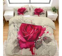 Generico Copripiumino 200x200 cm Schizzo Di Rosa Ad Acquerello Set Biancheria da letto in Policotone con Copripiumone e 2 Federe 50x80 cm, Morbido, Adatto a tutte le stagioni