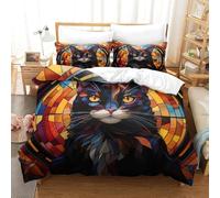 Generico Copripiumino 200x200 Geometria, Copripiumini Linea Gatto Nero, 3 Pezzi Copripiumone Microfibra, Copripiumoni Morbido Reversibile + 2 Federe 50 x 75 cm con Cerniera y3999