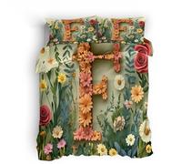 Generico Copripiumino 220x260 cm 2 Federe 50x80 Set tre Pezzi Lettere Fiori Foglie 3D Stampa Fronte-retro Microfibra Lavabile In Lavatrice Cerniera Invisibile Adatto Camerette Dormitori Letto Singolo