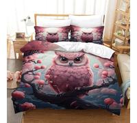 Generico Copripiumino 240x220 Albero Di Fiori, Copripiumini Gufo, 3 Pezzi Copripiumone Microfibra, Copripiumoni Morbido Reversibile + 2 Federe 50 x 75 cm con Cerniera y3424