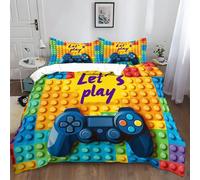 Generico Copripiumino 240x220 cm Macchina Da Gioco Colorata Mattoncini Costruzione Set Biancheria da letto in Policotone con Copripiumone e 2 Federe 50x80 cm, Morbido, Adatto a tutte le stagioni