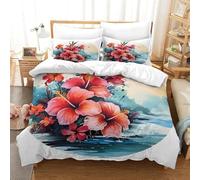 Generico Copripiumino 240x220 Fiore A Tromba, Copripiumini Mare, 3 Pezzi Copripiumone Microfibra, Copripiumoni Morbido Reversibile + 2 Federe 50 x 75 cm con Cerniera y4018