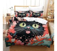 Generico Copripiumino 250x200 Gatto Nero Copripiumini Giapponese 3 Pezzi Copripiumone Microfibra Copripiumoni Morbido Reversibile + 2 Federe 50 x 75 cm con Cerniera y2999