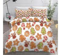 Generico Copripiumino 250x200 Omino Di Pan Di ZenzeroNatale, 3 Pezzi Copripiumone Microfibra, Copripiumoni Morbido Reversibile + 2 Federe 50 x 75 cm con CernieraZ59