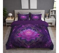 Generico Copripiumino 260 x 240 cm - Set Parure Copripiumino in 100% Microfibra 3 Pezzi con 2 Federa(50x75CM), Reversibile con Cerniera - Viola Nero Fantasia Anime Mandala Fiori,